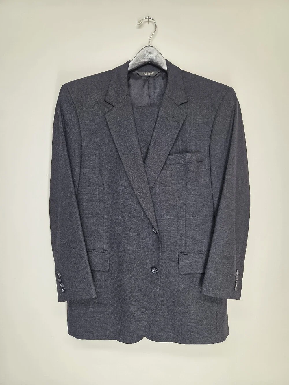 Jos. A. Bank Signature Collection 46R 38W Navy Glen Check Suit 100% Wool